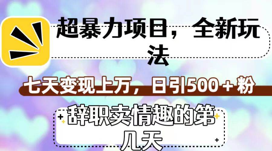 超暴利项目，全新玩法（辞职卖情趣的第几天），七天变现上万，日引500 粉-创想网