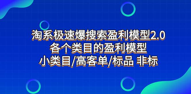 淘系极速爆搜索盈利模型2.0，各个类目的盈利模型，小类目/高客单/标品 非标-创想网