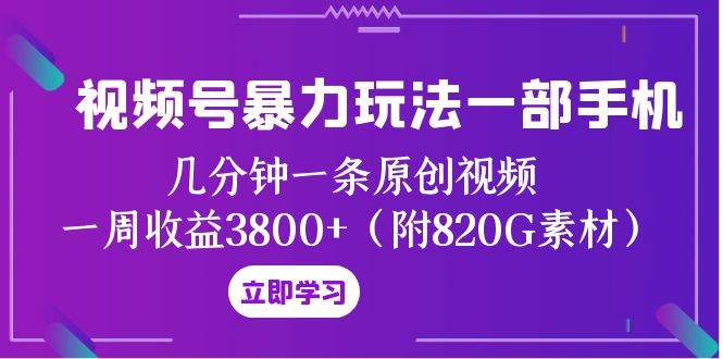 视频号暴力玩法一部手机 几分钟一条原创视频 一周收益3800 （附820G素材）-创想网
