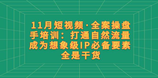 11月短视频·全案操盘手培训：打通自然流量 成为想象级IP必备要素 全是干货-创想网