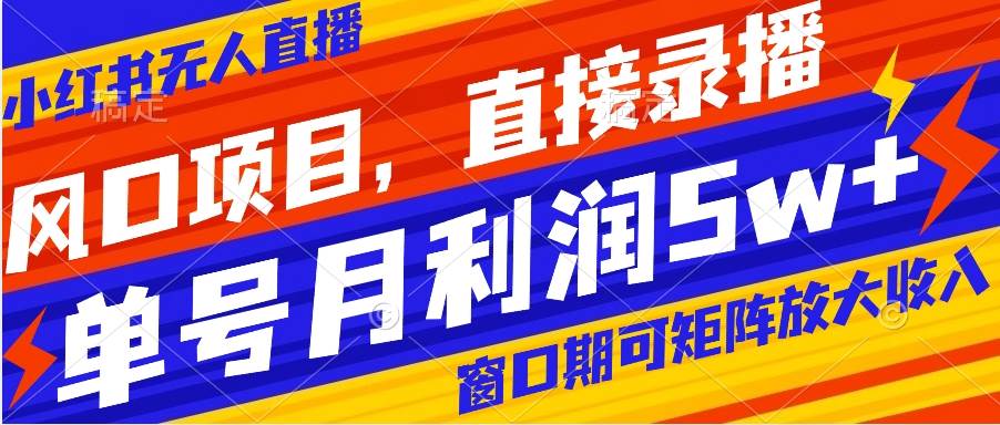 风口项目，小红书无人直播带货，直接录播，可矩阵，月入5w-创想网
