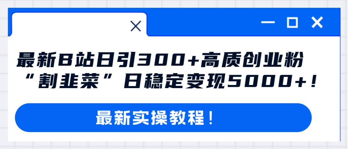 最新B站日引300 高质创业粉教程！“割韭菜”日稳定变现5000 ！-创想网