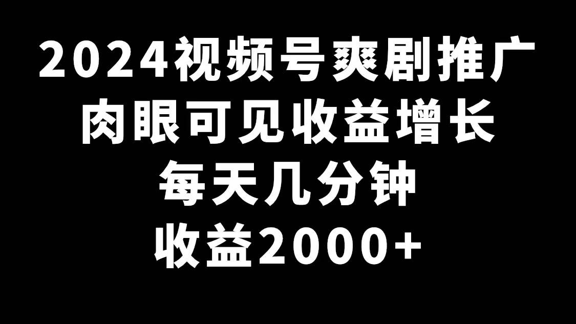 2024视频号爽剧推广，肉眼可见的收益增长，每天几分钟收益2000+-创想网
