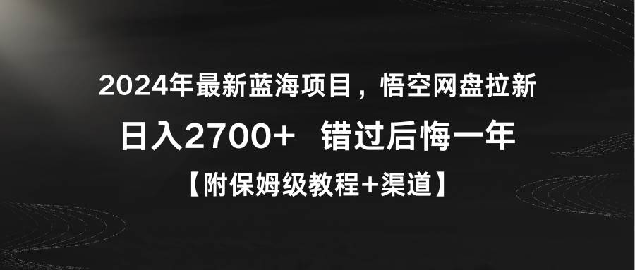 2024年最新蓝海项目，悟空网盘拉新，日入2700+错过后悔一年【附保姆级教…-创想网