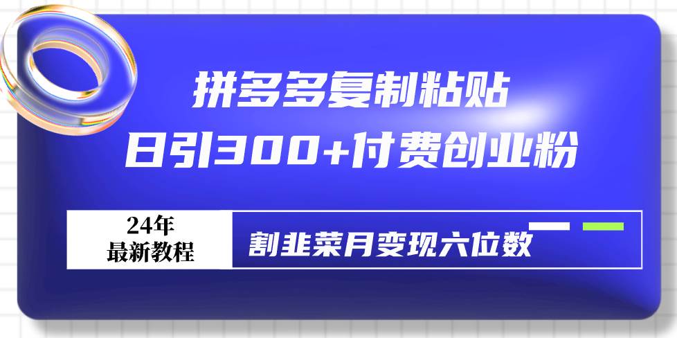 拼多多复制粘贴日引300+付费创业粉，割韭菜月变现六位数最新教程！-创想网
