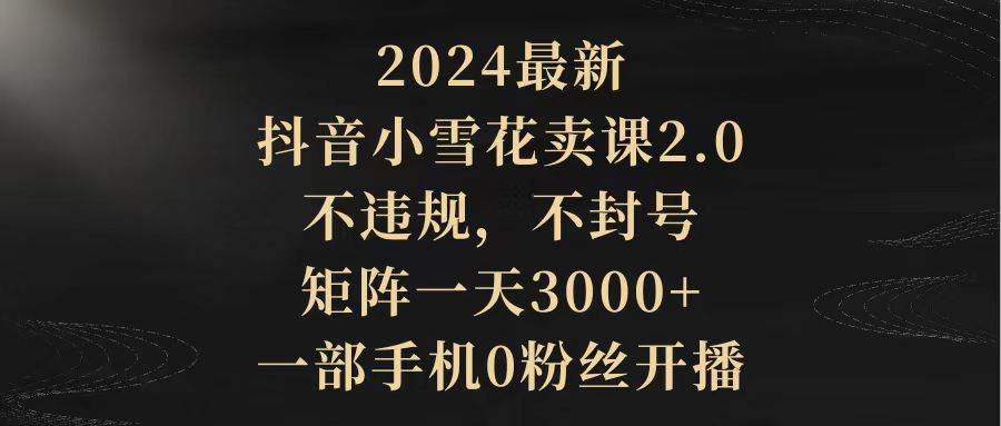 2024最新抖音小雪花卖课2.0 不违规 不封号 矩阵一天3000+一部手机0粉丝开播-创想网