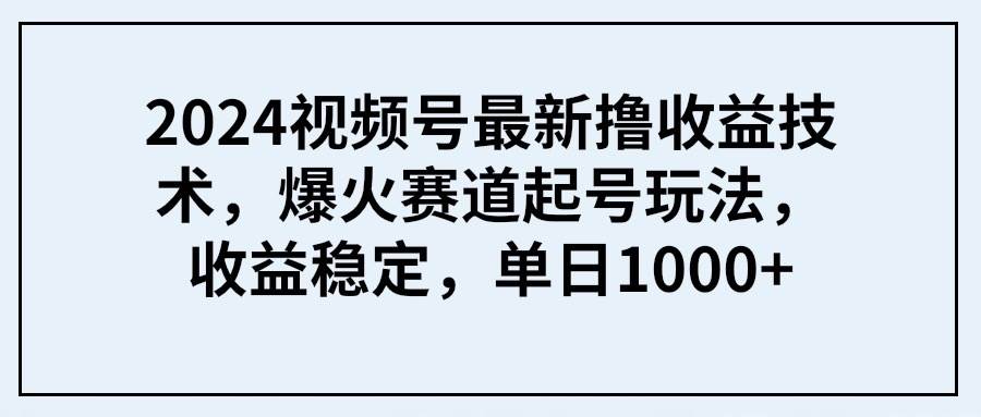 2024视频号最新撸收益技术，爆火赛道起号玩法，收益稳定，单日1000+-创想网