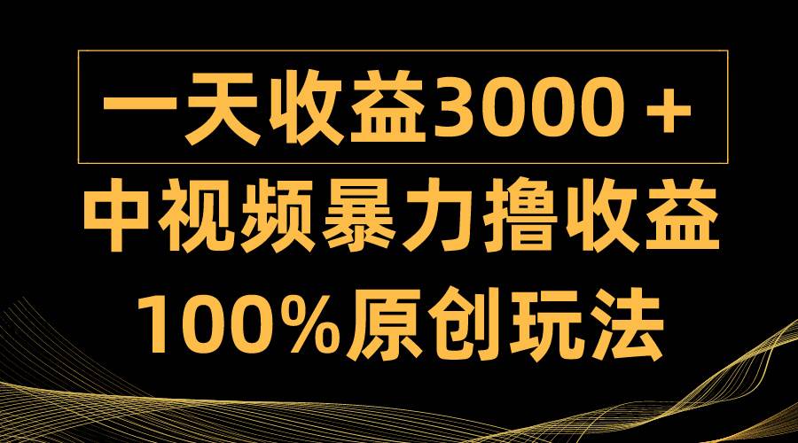 中视频暴力撸收益，日入3000＋，100%原创玩法，小白轻松上手多种变现方式-创想网
