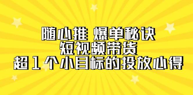随心推 爆单秘诀，短视频带货-超1个小目标的投放心得（7节视频课）-创想网