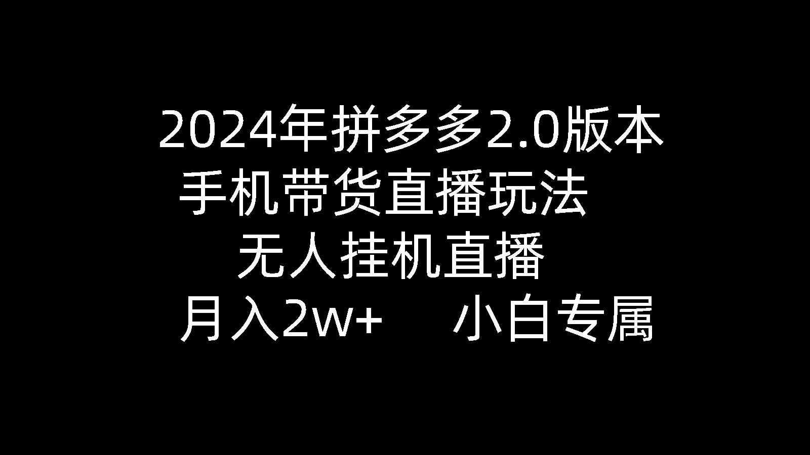 2024年拼多多2.0版本，手机带货直播玩法，无人挂机直播， 月入2w+， 小…-创想网