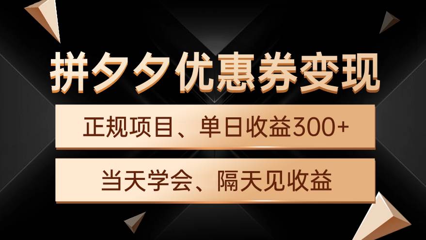 拼夕夕优惠券变现，单日收益300+，手机电脑都可操作-创想网