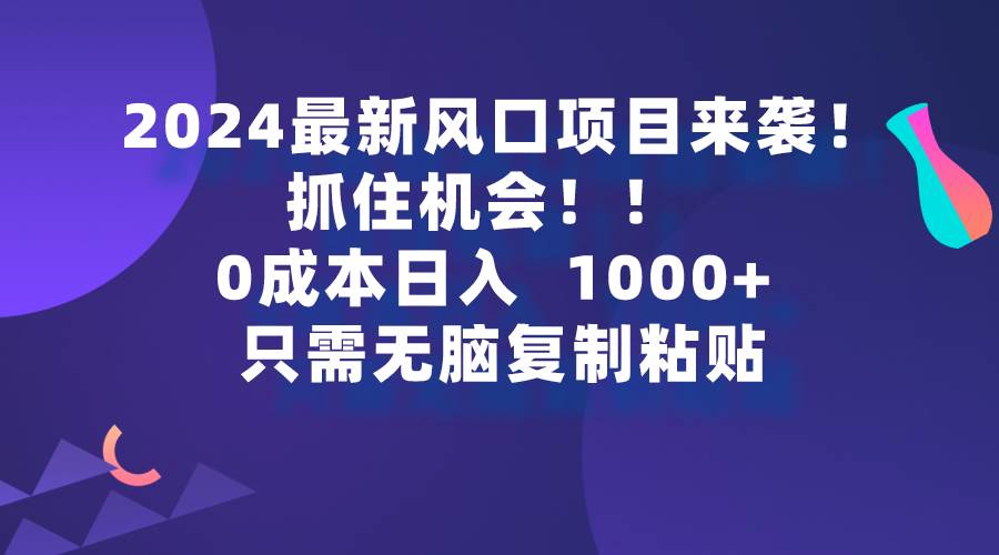 2024最新风口项目来袭，抓住机会，0成本一部手机日入1000+，只需无脑复…-创想网