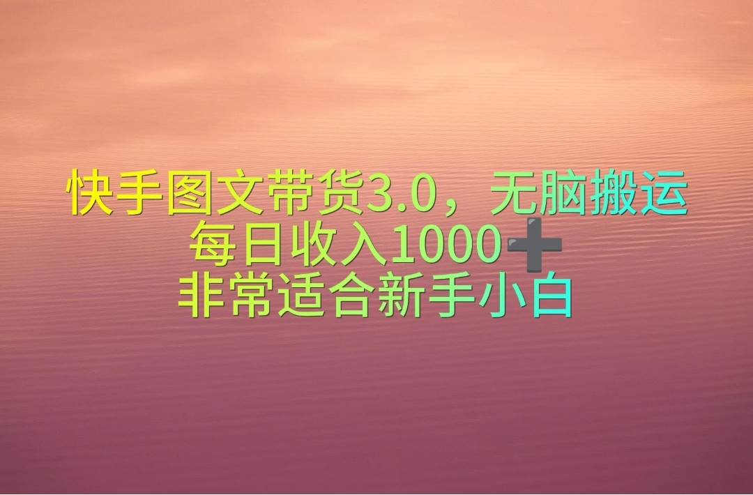 快手图文带货3.0，无脑搬运，每日收入1000＋，非常适合新手小白-创想网