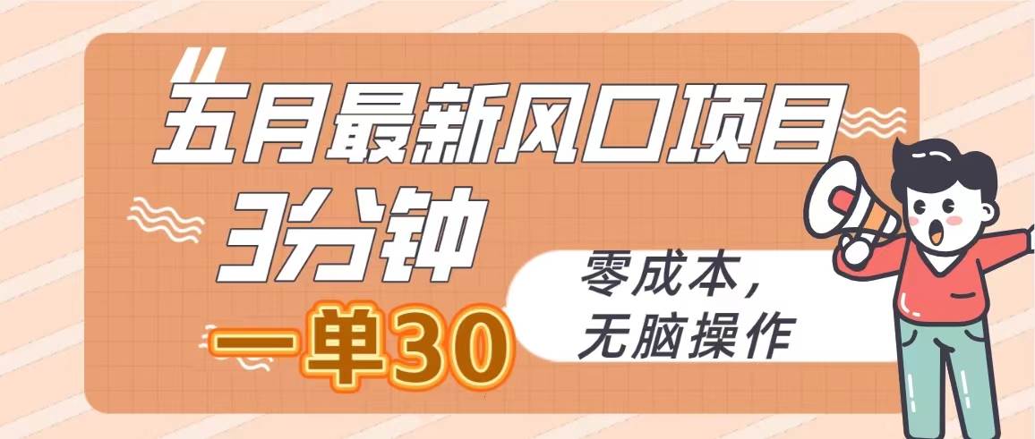 五月最新风口项目，3分钟一单30，零成本，无脑操作-创想网