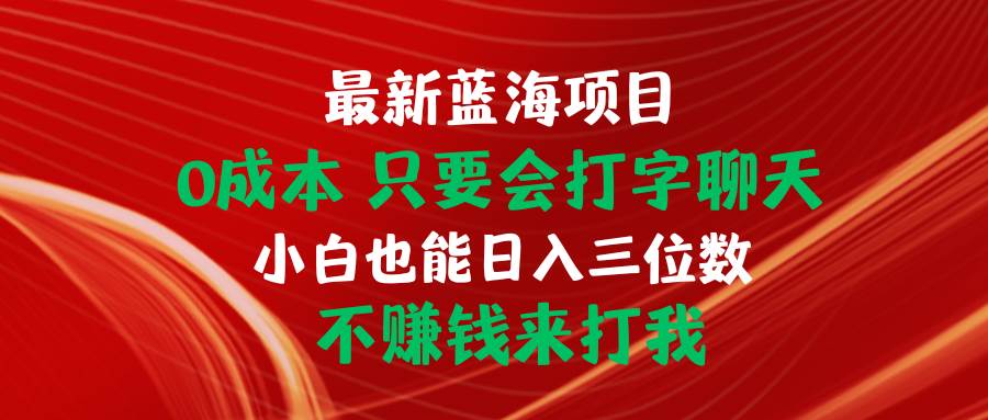 最新蓝海项目 0成本 只要会打字聊天 小白也能日入三位数 不赚钱来打我-创想网