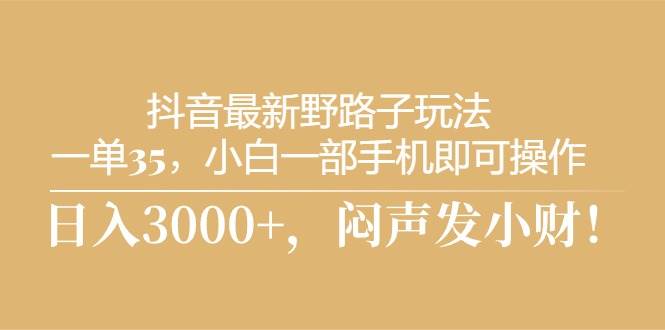 抖音最新野路子玩法，一单35，小白一部手机即可操作，，日入3000+，闷…-创想网