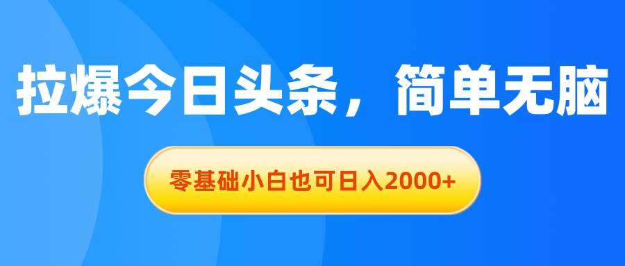 拉爆今日头条，简单无脑，零基础小白也可日入2000+-创想网