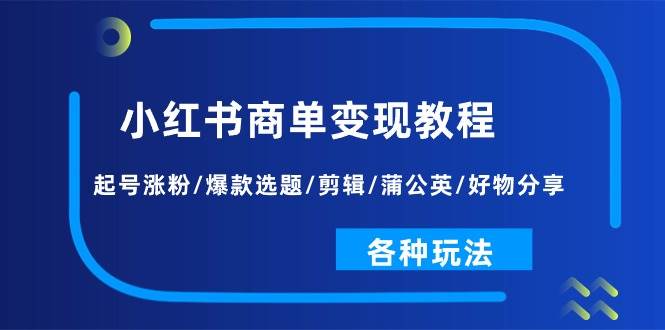 小红书商单变现教程：起号涨粉/爆款选题/剪辑/蒲公英/好物分享/各种玩法-创想网