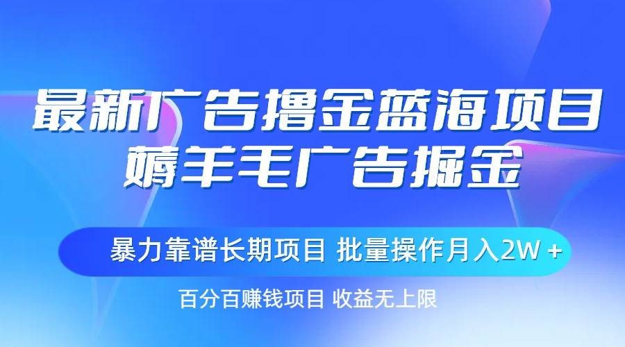 最新广告撸金蓝海项目，薅羊毛广告掘金 长期项目 批量操作月入2W＋-创想网