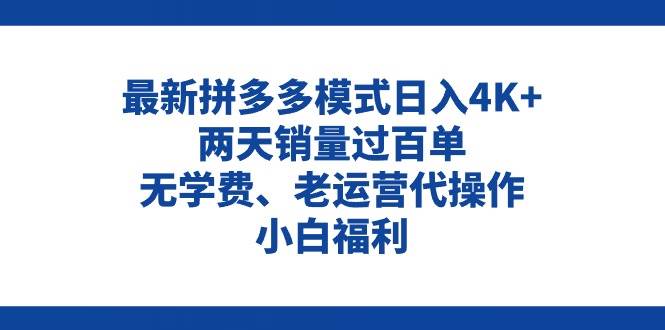 拼多多最新模式日入4K+两天销量过百单，无学费、老运营代操作、小白福利-创想网