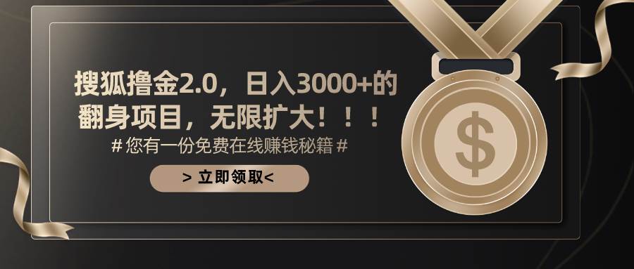 搜狐撸金2.0日入3000+，可无限扩大的翻身项目-创想网