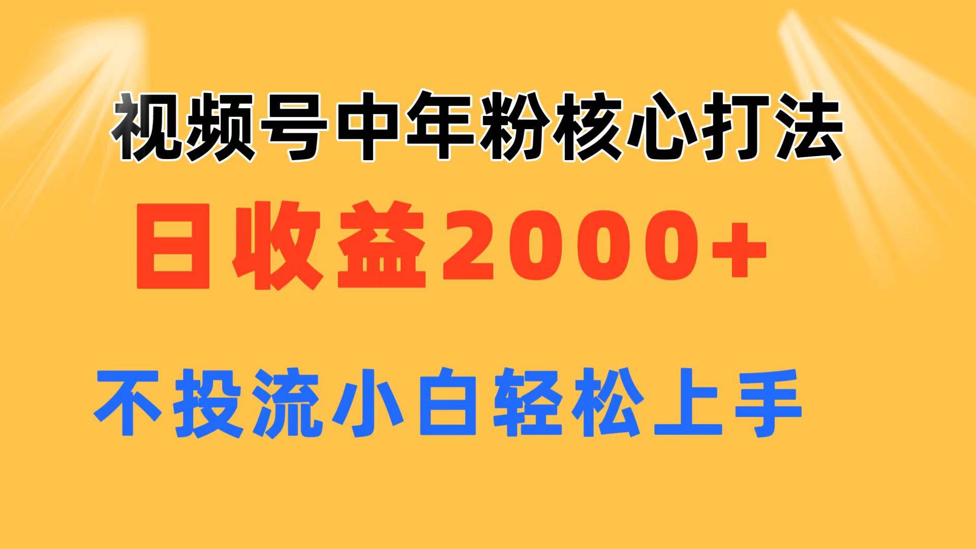 视频号中年粉核心玩法 日收益2000+ 不投流小白轻松上手-创想网
