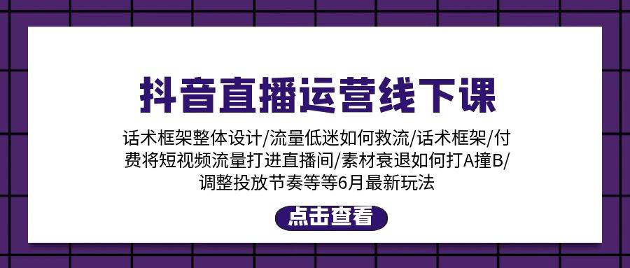 抖音直播运营线下课：话术框架/付费流量直播间/素材A撞B/等6月新玩法-创想网