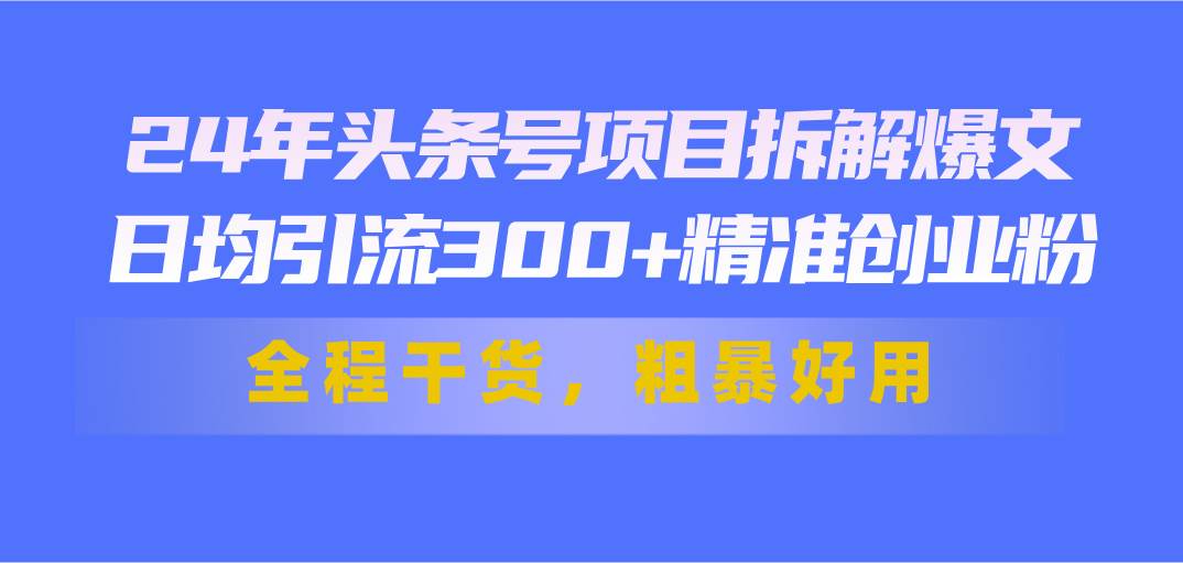 24年头条号项目拆解爆文，日均引流300+精准创业粉，全程干货，粗暴好用-创想网