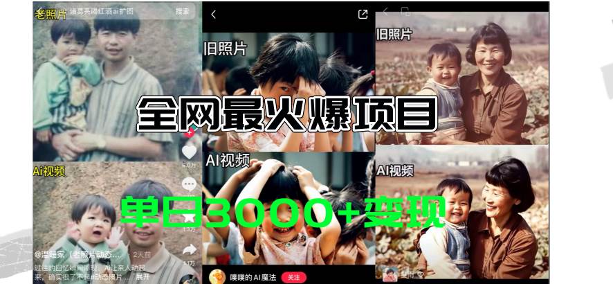 全网爆火的AI让老照片动起来教程，蹭热点日赚3000+，内含免费工具一键…-创想网